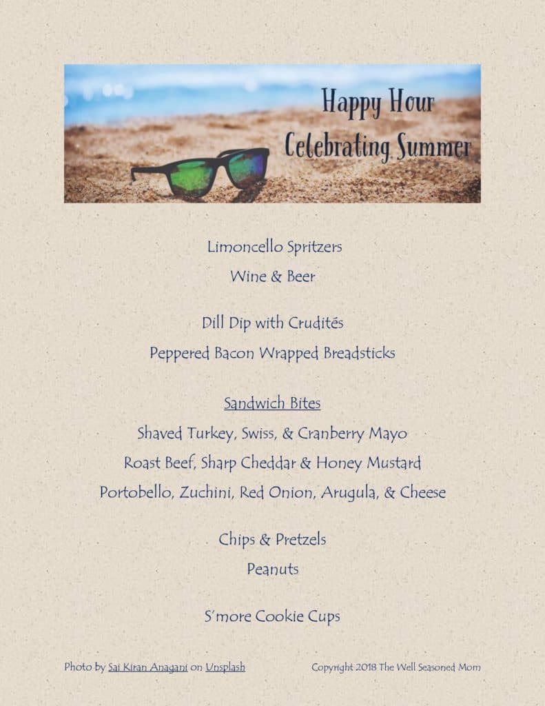 MENU for Summer Happy Hour 