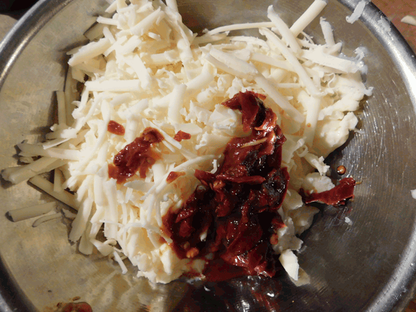 Cheese mixture in silver bowl