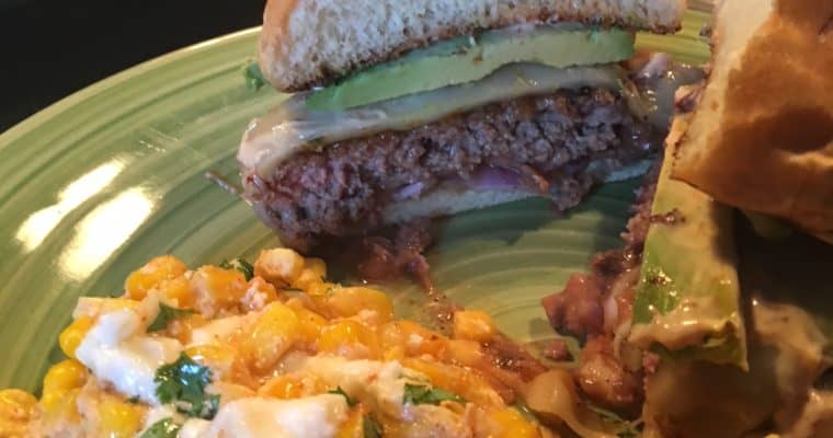 Cheesebugers with beans and avocado