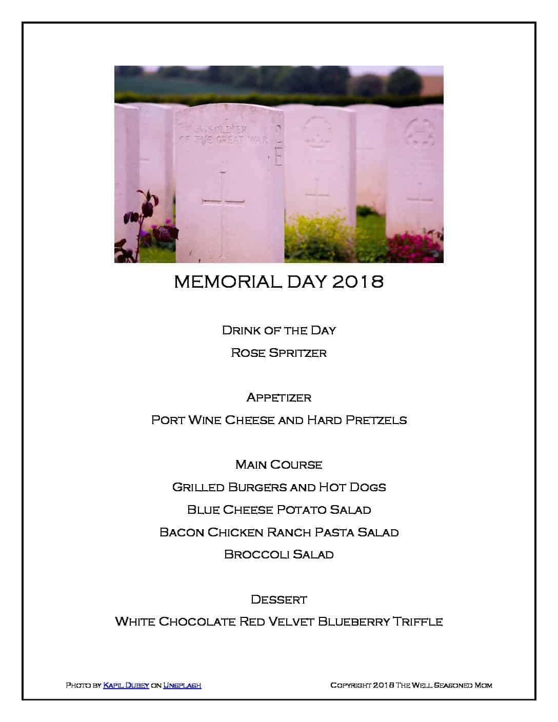 Memorial Day 2018 Menu