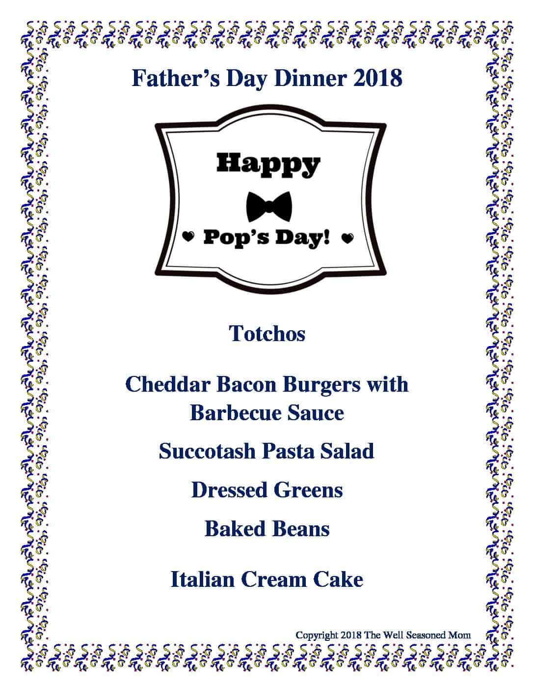 Father’s Day Menu 2018