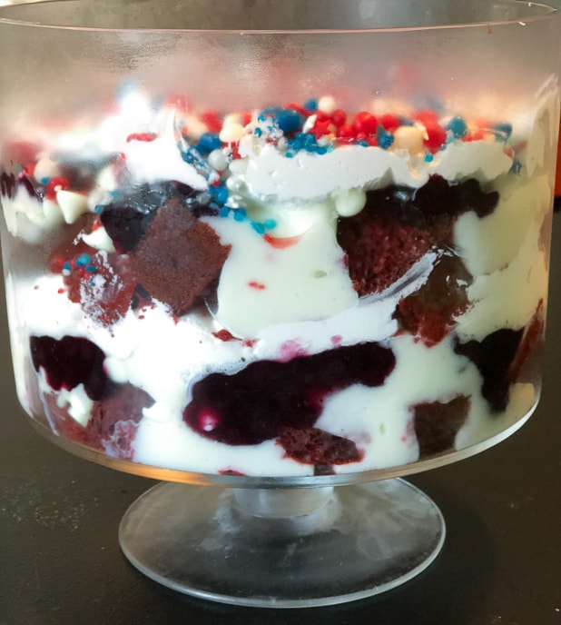 White Chocolate Red Velvet Blueberry Trifle