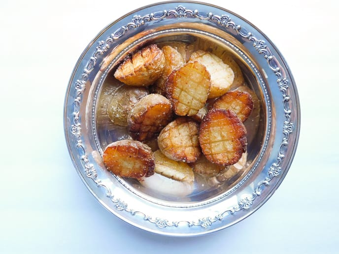 Cooked Criss Cross Potatoes in silver bowl
