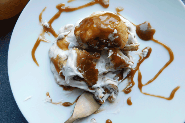 Cream Puffs with Cinnamon Ice Cream and Salted Caramel Sauce
