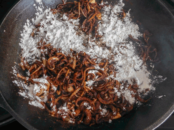 Paprika, onions with flour sprinkled on top