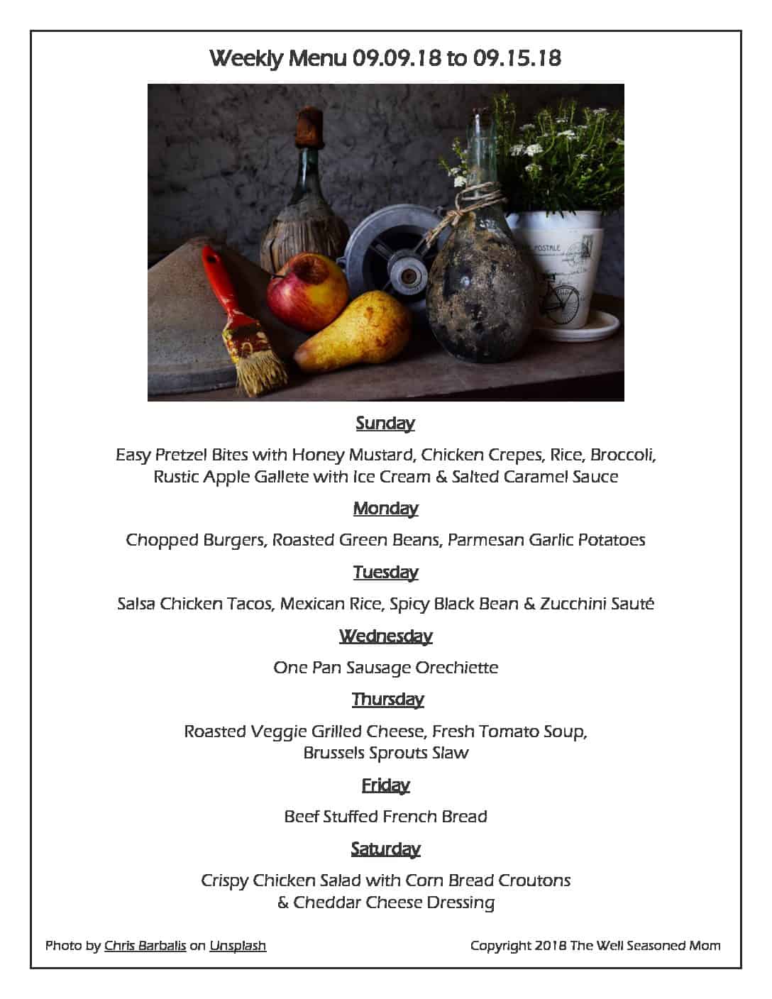 Weekly Menu 09.09.18