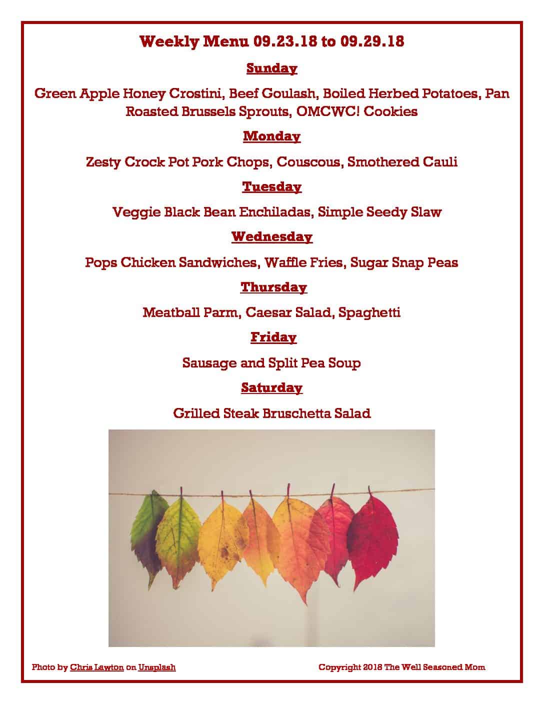 Weekly Menu 09.23.18