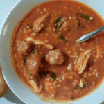 Cajun Wedding Soup in a white bowl