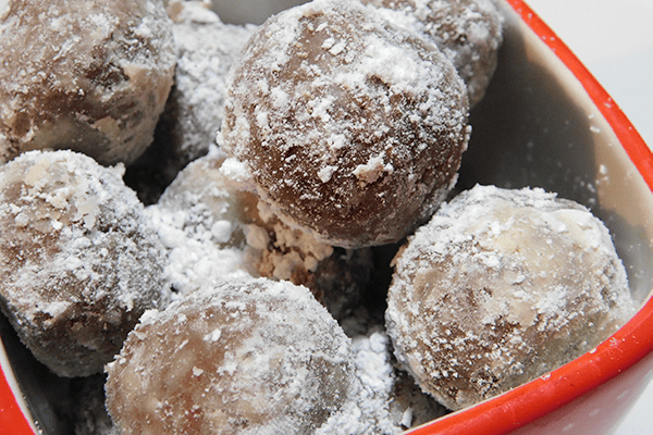 Closeup of chocolaty rum balls