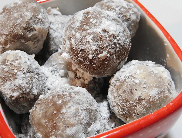 Closeup of chocolaty rum balls