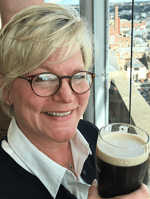 TWSMom raising a pint at the Guinness Factory, Dublin Ireland