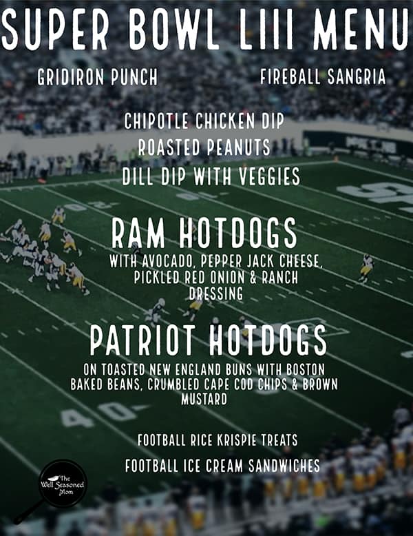 Menu for a super bowl party