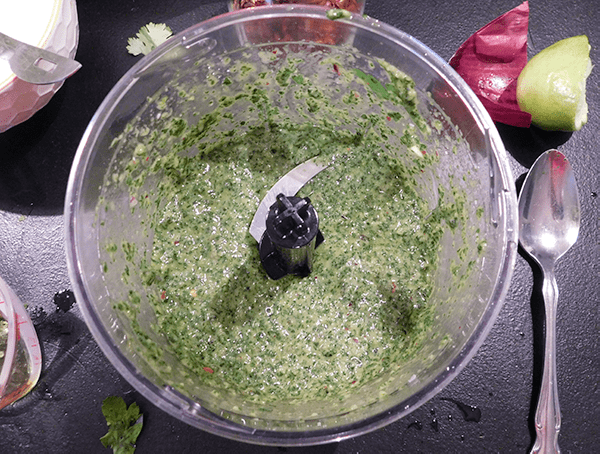 Chimichurri Sauce prepped in food processor