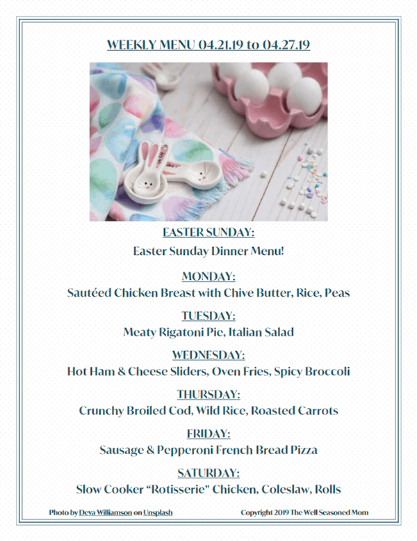 Printed Weekly Menu for 04.21.19