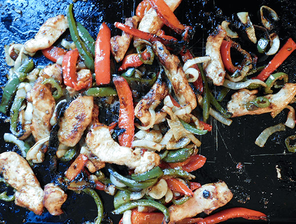 Cooked veggies and chicken ready for the salad