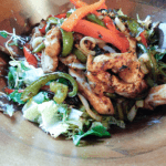 Chicken Fajita Sheet Pan Salad in a wooden bowl