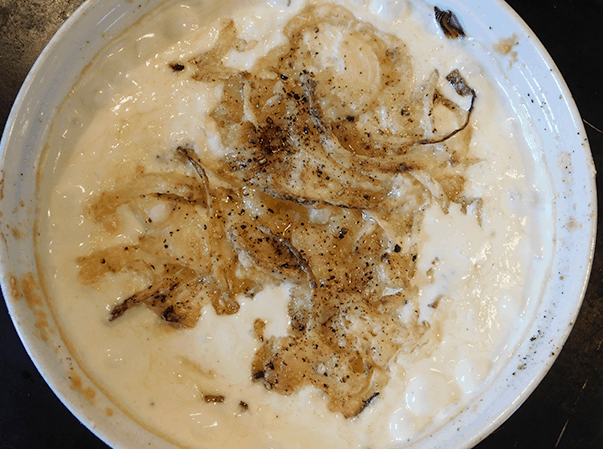 Creamy scalloped onions after cooking for 60 minutes
