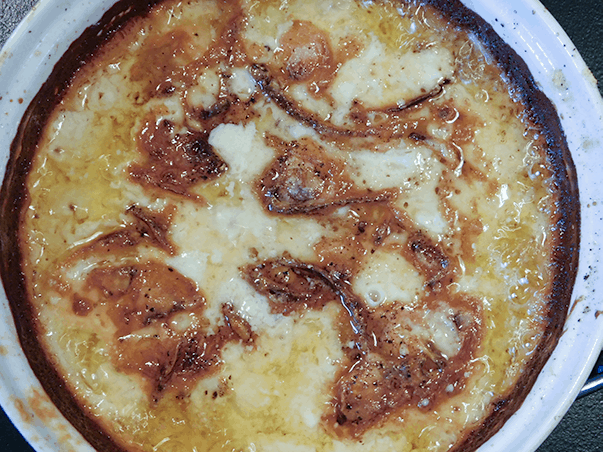Creamy Scalloped Onions caramelizing after cooking 90 minutes