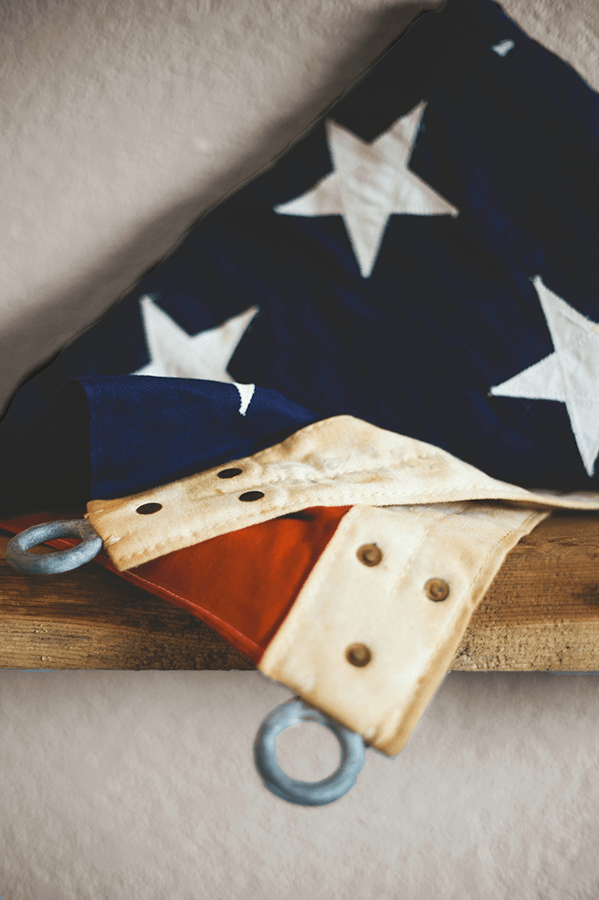 Ameican flag on a shelf