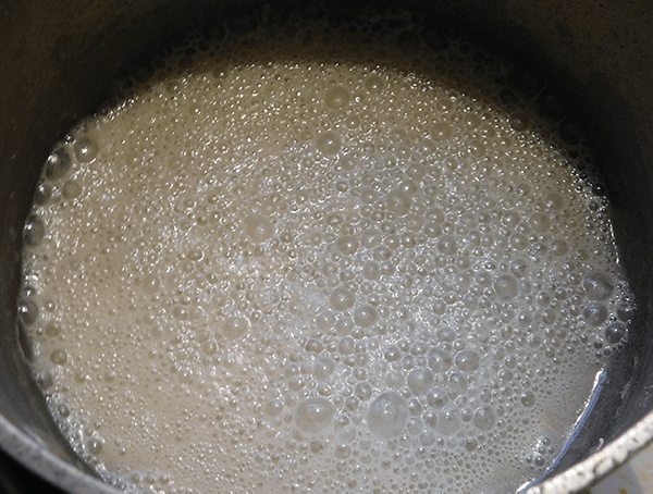 Roux (flour and oil) cooking in a pan