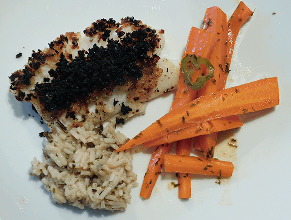 Plates Sweet and Spicy Carrots with fish and rice