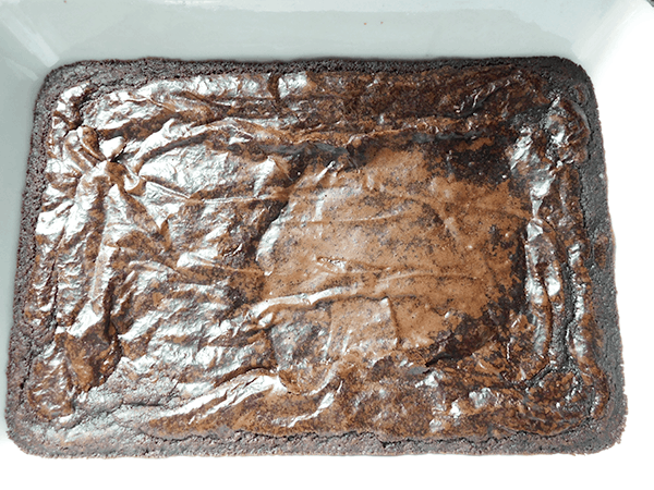 Prepared Brownies in a casserole dish