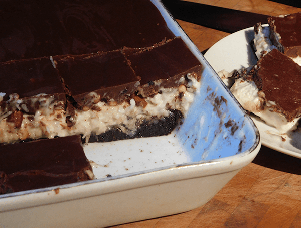 Pan full of Almond Joy Brownies