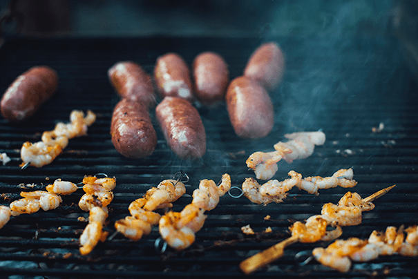 Grilled Sausage and Shrimp in preparation for Jambalaya