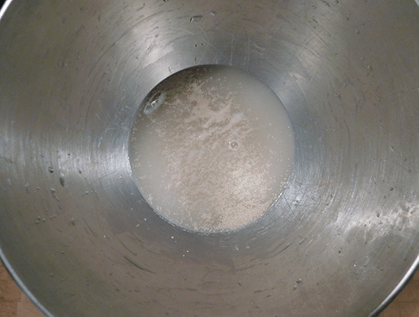 Yeast rising in a mixingbowl for Pizza Dough