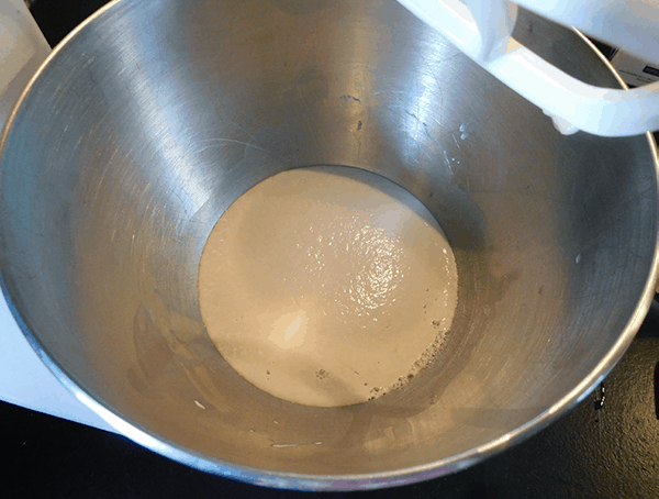Yeast proofing ina mixing bowl for Pizza Dough