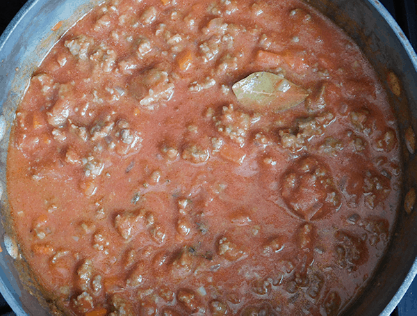 Sausage Ragu in the begining stages of cooking