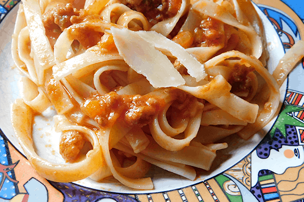 Sausage Ragu in noodles