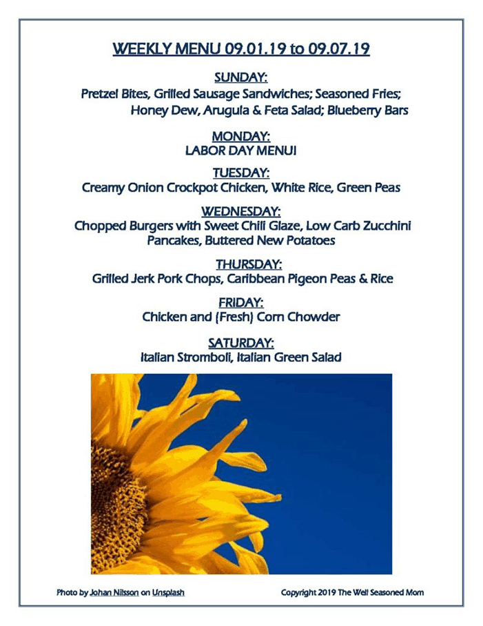 Weekly Menu 09.01.19