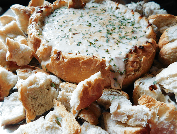 Queso Bread Bowl ready to eat