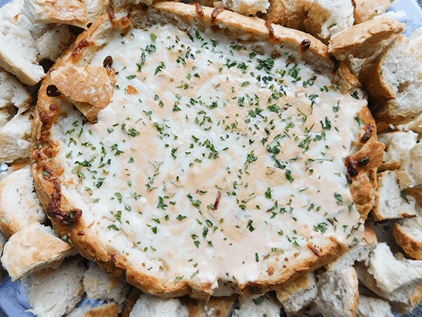 Top view of Queso Bread Bowl