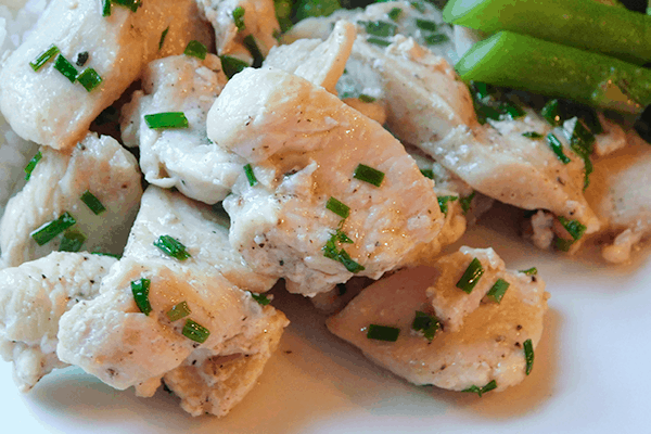 Closeup of Chive Chicken on a plate