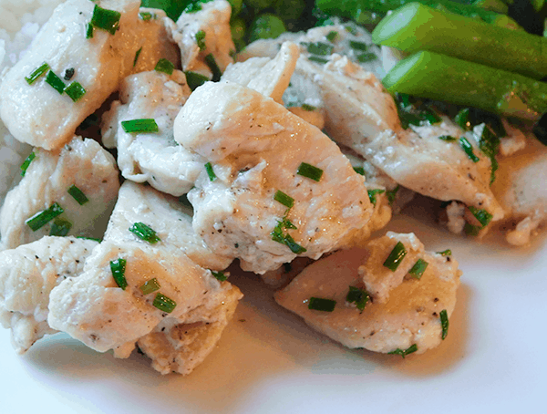 Closeup of Chive Chicken on a plate