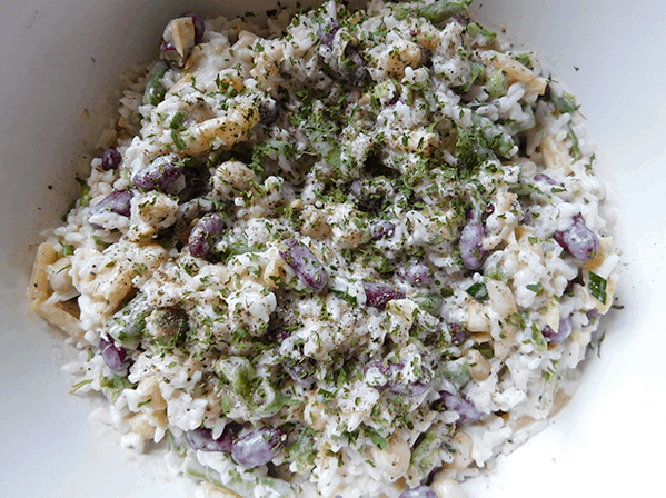 Rice and Four Bean Salad in a serving bowl