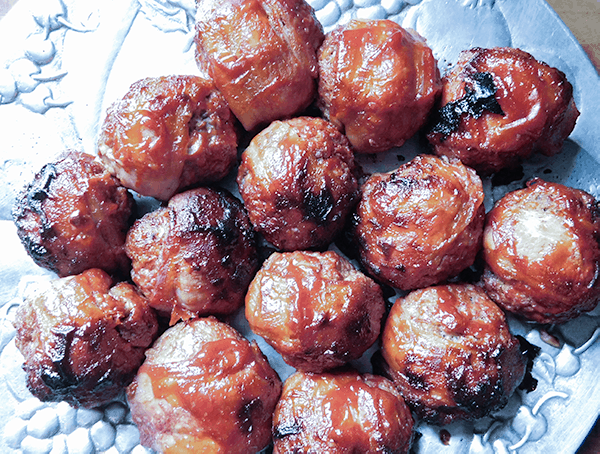 Meatloaf Meatballs on a silver platter. 