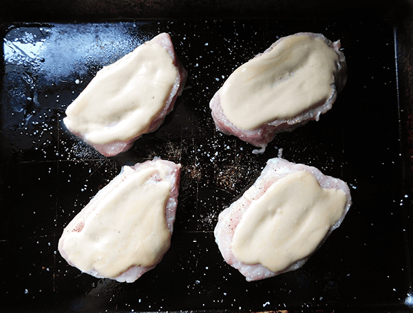 Honey Mustard on top of Pork Chops ready for the oven