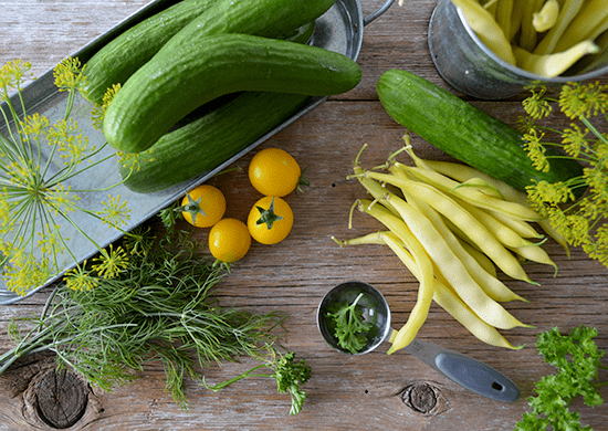 Cucumbers and wax beans ready for Quick Pickles