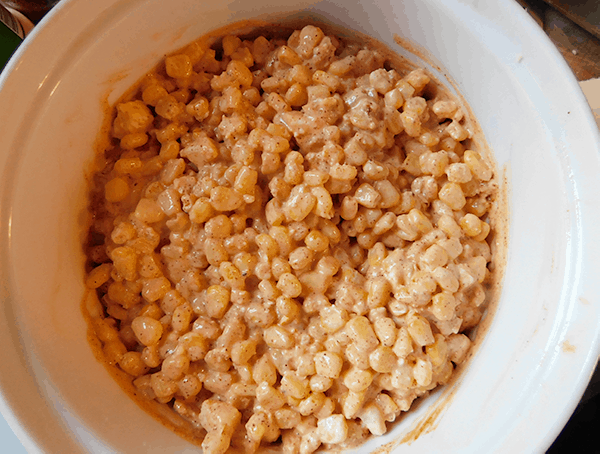 Mexican Street Corn Casserole all mixed and ready for the oven