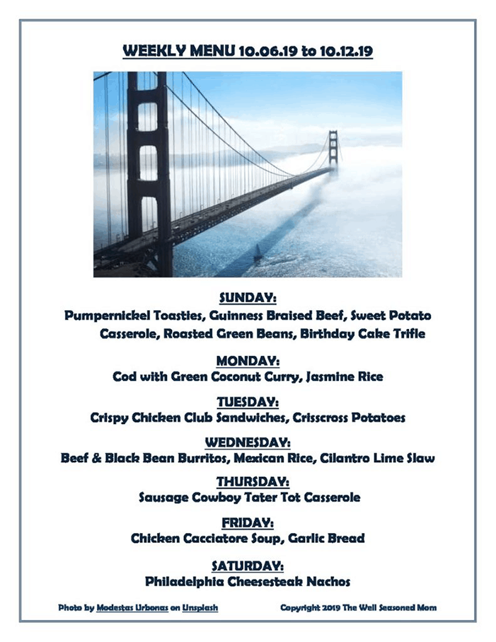 Weekly Menu 10.06.19