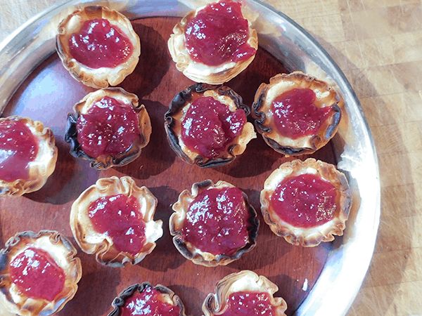Cranberry Cheese Phyllo Cups on a platter ready to serve