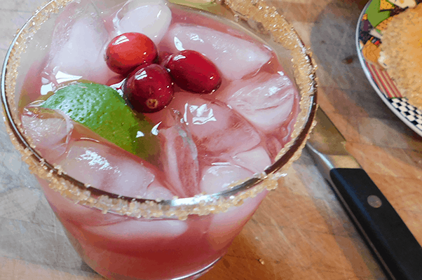 Cranberry Margarita in sugar rimmed glass