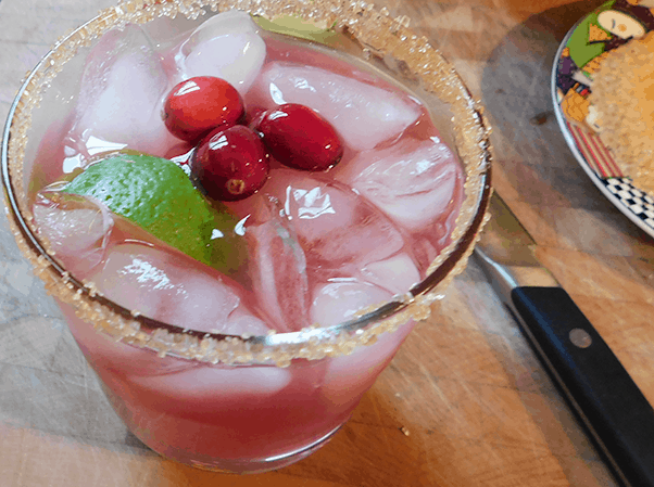 Cranberry Margarita in sugar rimmed glass