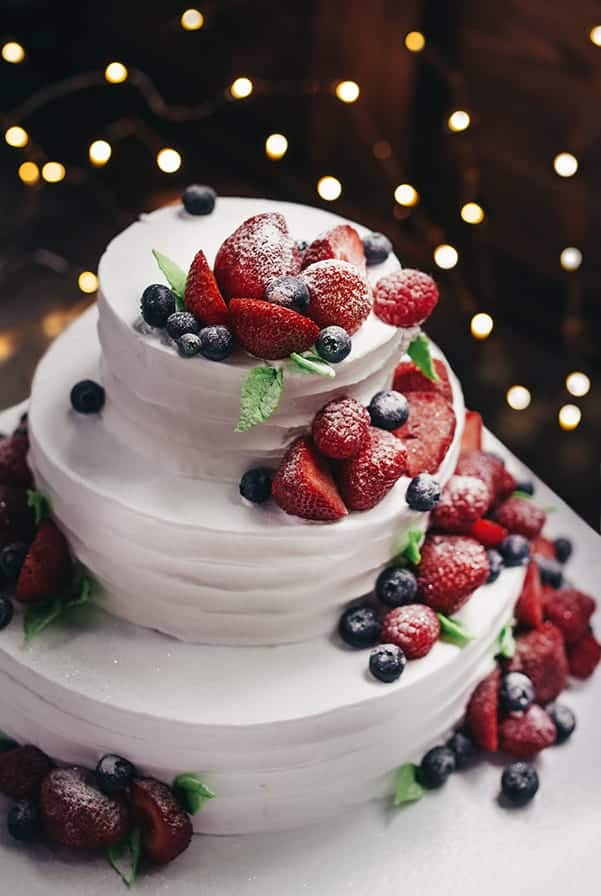 White Cake with berries for New Years Eve
