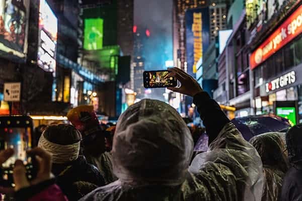 Reveler in Times Square celebrating New Years Eve