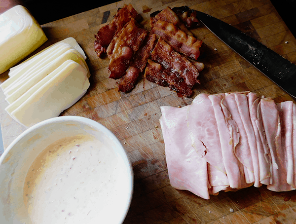 Hoagie spread, ham and bacon