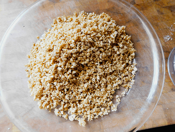 Crushed cereal mixed with butter for crust